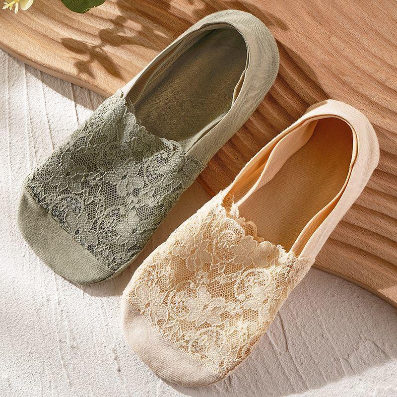 

Кружевные носки-лодочки для женщин весной и летом, хлопковая подошва, неглубокий рот, противоскользящие и не падающие туфли на каблуке, высокие каблуки, носки-невидимки