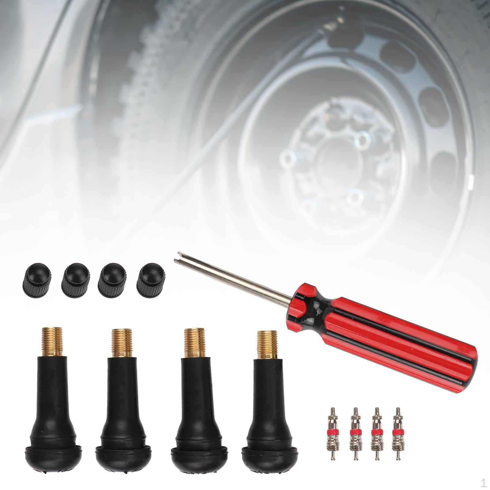 

4 шт. TR414 Snap-in Tire Valve Stem Kit Установщик сердечников с инструментом для ремонта сердечников