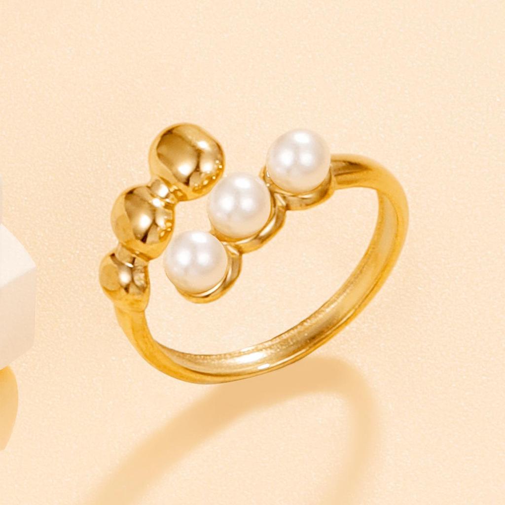 Elegant Geometric Drum-Shaped Pearl Stainless Steel Ring - Perfect Gift for Friends & Girlfriends