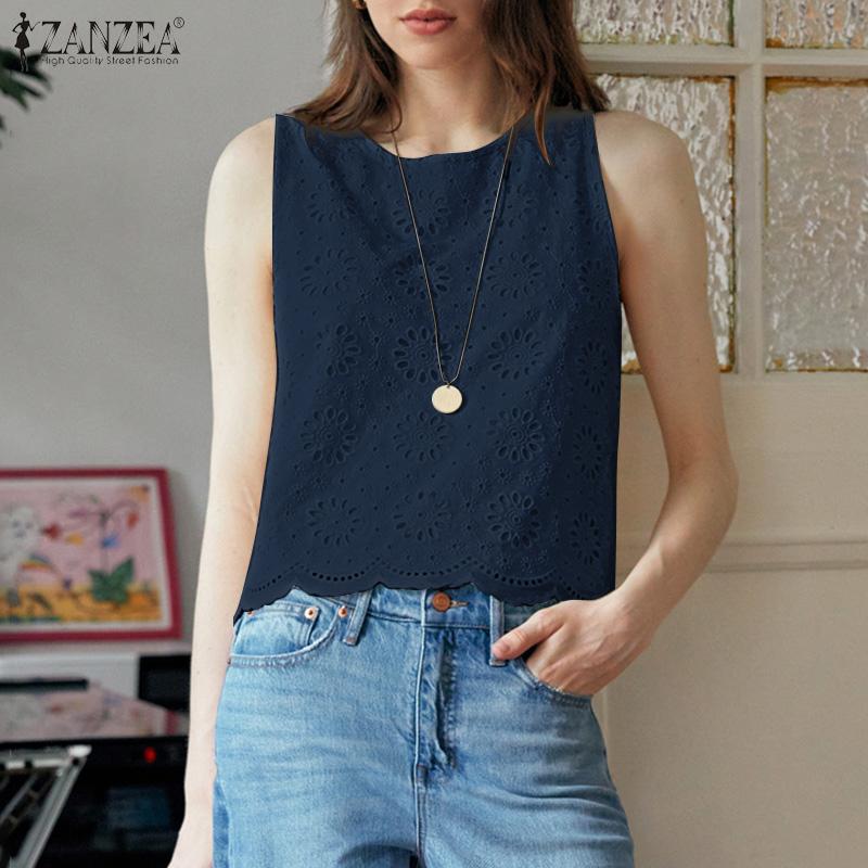 ZANZEA Women Casual Lace Crochet Patchwork Summer Sleeveless Tank Tops