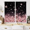 2PCS Black to Pink Cherry Blossom Print Sheer Polyester Curtains Rod Pocket Top for Living Room Bedroom Home Decor