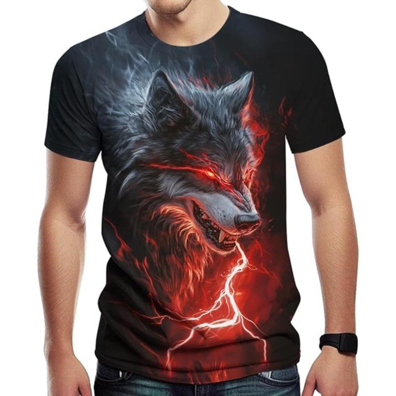 Men's Casual Wolf Pattern T-shirt 3D Printed T-shirt Short Sleeved Street Fashion T-shirt Men's Plus Size Top 6XL