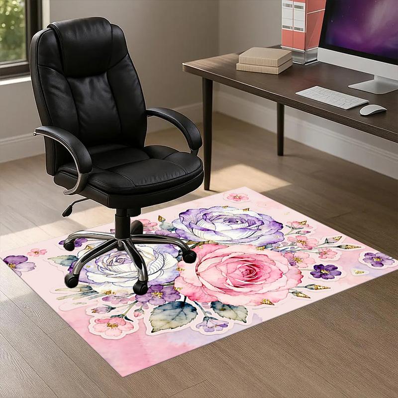 Ковер с узором из роз, Ковер для офиса, Входной коврик для помещений и улицы, Нескользящий, Мягкий и удобный, Гостиная, c122052 60cm by 90cm