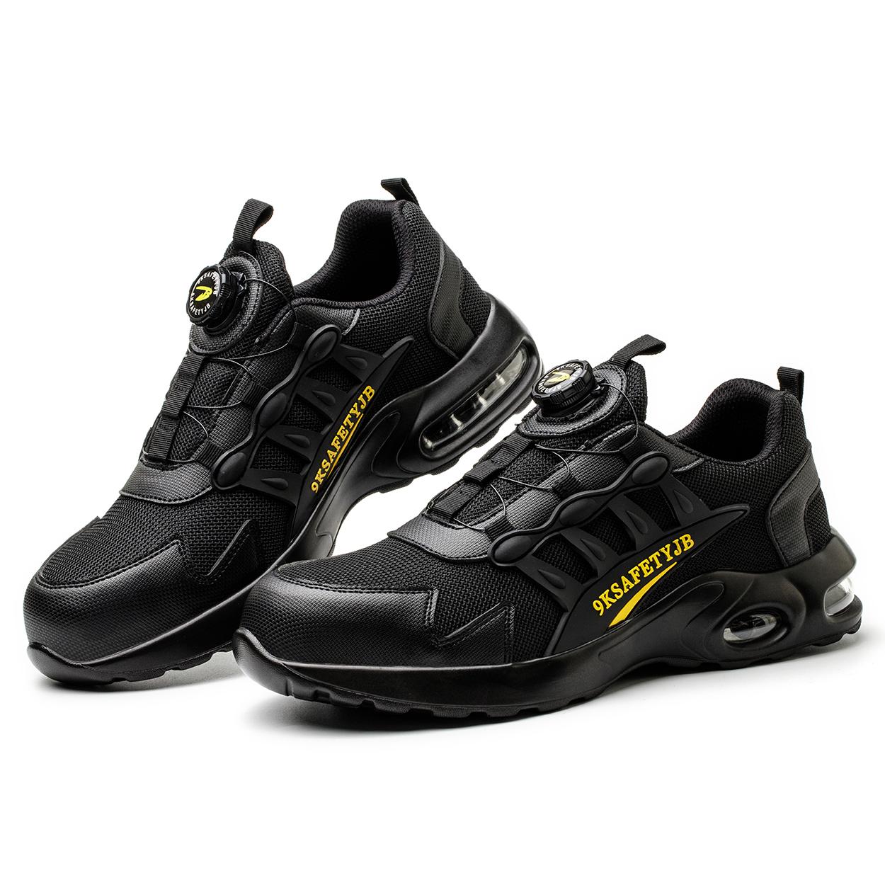

Новые стильные защитные ботинки с вращающейся пряжкой для мужчин и женщин, рабочие кроссовки, дышащая обувь со стальным носком, устойчивая к проколам защитная обувь 40 чёрный