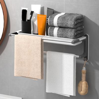 Bathroom Drying Shelf Organizer Wall Mounted Wear Resistant with Hooks Towel Rack Shampoo Holder for