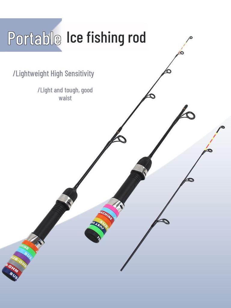 57cm Carbon-Eisangelrute, 2 Spitzen, Super weich & leicht, Tragbare Winterrute für Europa & Amerika