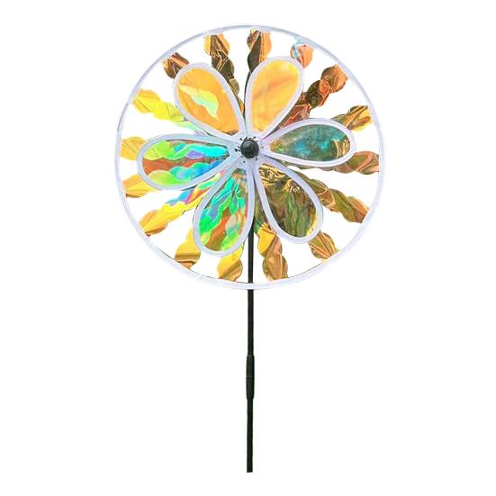 Colorful Windmill Ornaments for Garden and Yard, Decorative Double Layer Pinwheel Spinner for Kids, Outdoor Reflective Pinwheels for Patio Lawn