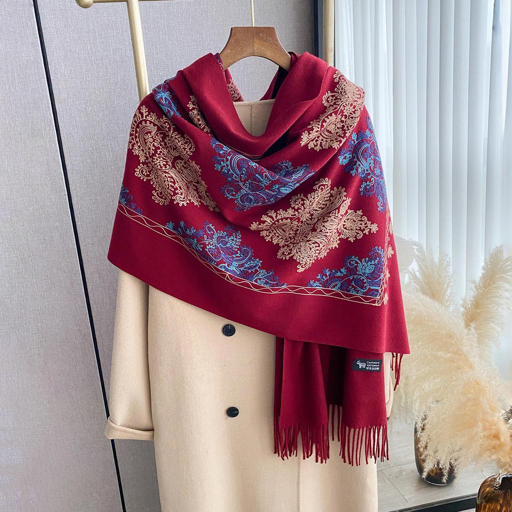 New Winter Warm Cashmere Scarf Women Embroidery Pashmina Blanket Thick Shawl Wrap Neckerchief Fashion Bufanda Echarpe Poncho