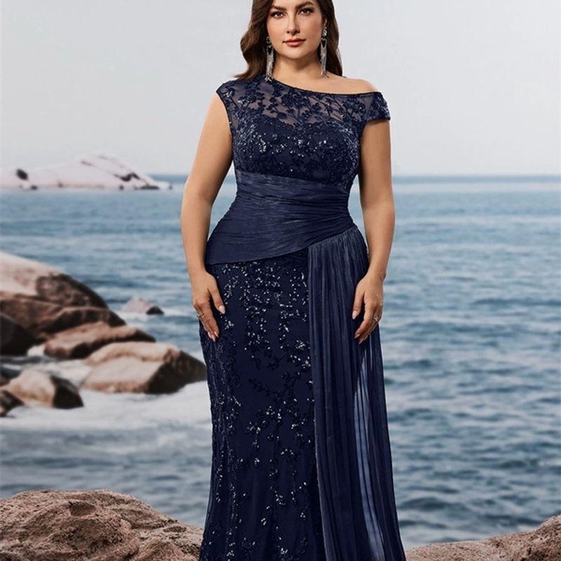 European and American Plus Size Cocktail Party Evening Dress, Mother's Dress, Plus Size Sequin Party Dress 4XL