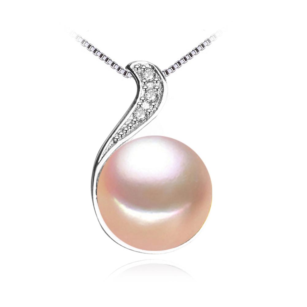 LSOOYH 10-11mm Big Natural Freshwater Pearl Jewelry Pendant Necklace Cubic Zirconia CZ Necklace