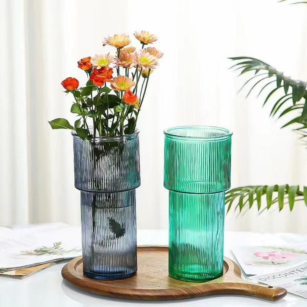 Clear Glass Vase, Ribbed Vase, Fluted Glass Vase, Flower Vase, Modern Vase For Centerpieces, Decorative Vase