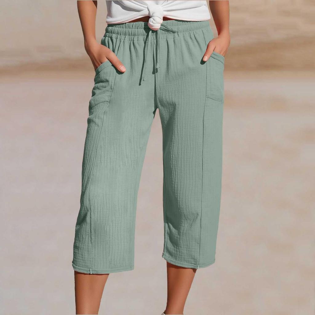 Women's Summer 3/4 Trousers  Summer Trousers With Pockets Causal Loose Trousers Fabric Trousers Sport Leisure Beach Trousers