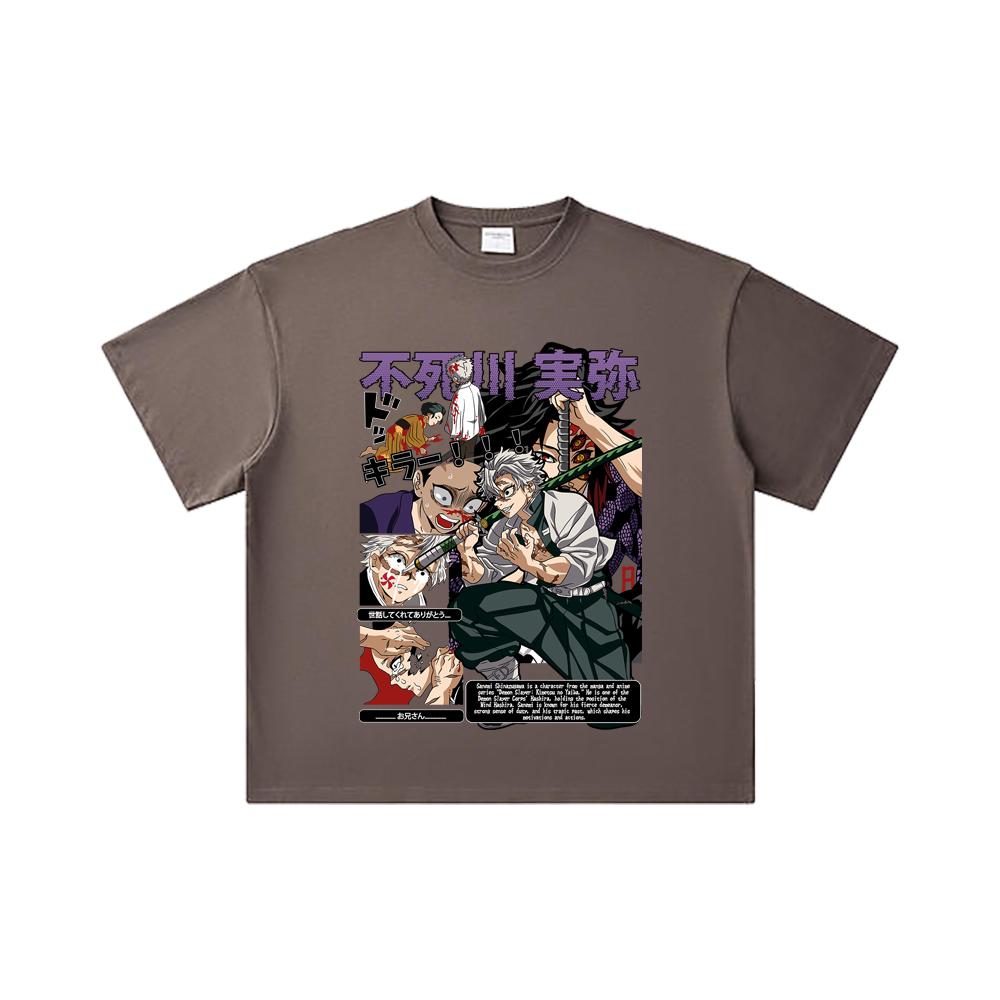 260 GSM Double Yarn 32 Count 100% Cotton Demon Slayer V15 Sanemi Print Unisex Heavy Cotton T Shirt
