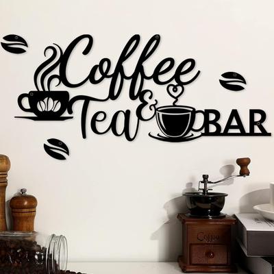Kovová cedule Coffee Bar: Design fazole pro stylovou domácí dekoraci. Okouzlující kovová nástěnná dekorace: Kávový a čajový bar Art pro domov a kancelář.