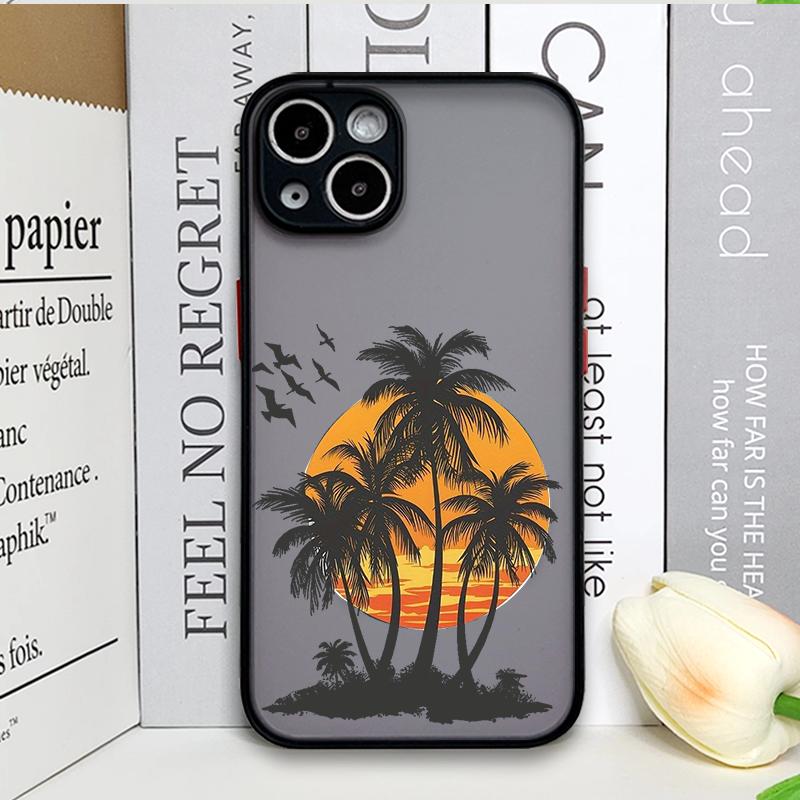 Black Coconut Palm Tree Printed Phone Case for IPhone 16 14 15 Pro Max 11 12 13 PRO MAX Mini 7 8 Plus X XS Shockproof Hard Cover