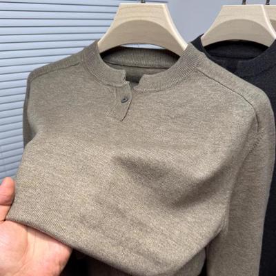 Men's Knitted Henley Sweater: Casual, Lightweight, Solid Color Top for Autumn/Winter