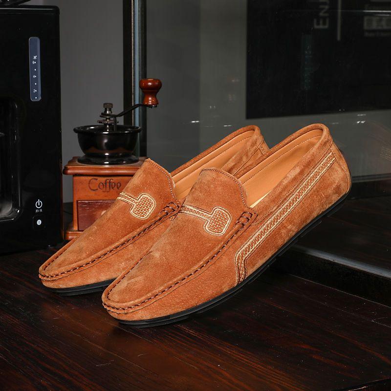Man Casual Shoe Loafers Flat Suede Round Toe Leather Shoes for Men Adults Summer Sale Designer Comfortable Cowhide Slip-on Pu