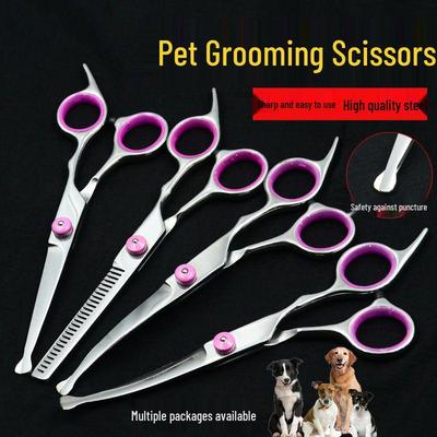 Ensemble de Ciseaux Courbes pour Toilettage d'Animaux - Outil Professionnel pour Couper les Poils de Chien