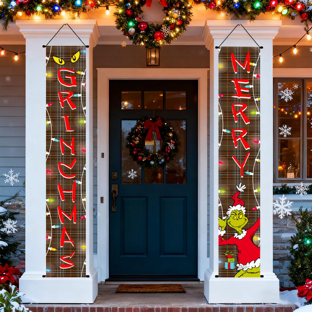 New Arrival! 30*180cm Christmas GreenGhost Couplets - Polyester,Durable& Eye-catching Design For Home & Cafe Decoration.