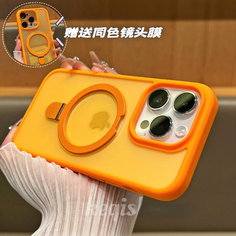 Fulcrum shell is suitable for iphone17 mobile phone case, magnetic suction bracket, skin matte, Apple 14Pro anti-drop protective cover.