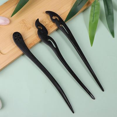 Traditional Wooden Black Hair Sticks Chinese Style Hairpins Carved Wood Hair Fork Vintage Chop Stick Headwear For Women Jewelry