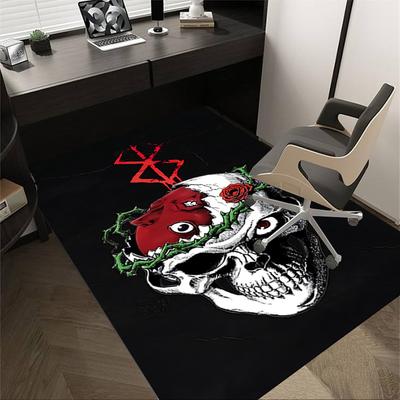 1pc Skull Rose Carpet Anti Slip Polyester Floor Mat for office.Bedroom