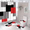 Geometric Blue Shower Curtain Set Non-Slip Rug Toilet Lid Cover Bath Mat Black Gray Bathroom Decor Waterproof