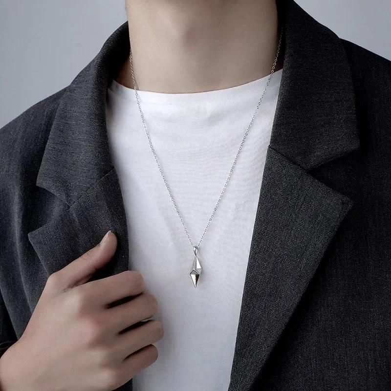 Pendant Necklace For Men Women Stainless Steel Neck Chains Geometric Rhombic Charm Hip Hop Sweater Necklace