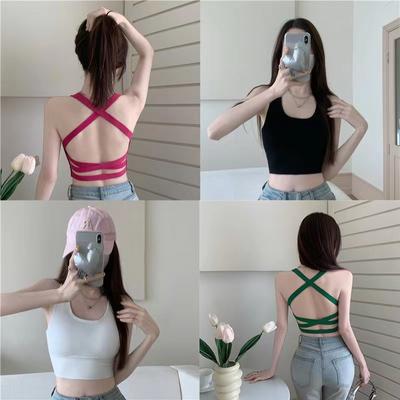 Mit Brustpolster Hängender Hals Überkreuzter Rücken Wickelbrust Integrierte Unterwäsche mit einem Top Kleines Neckholder-Weste Damen Tragen Eine Brust