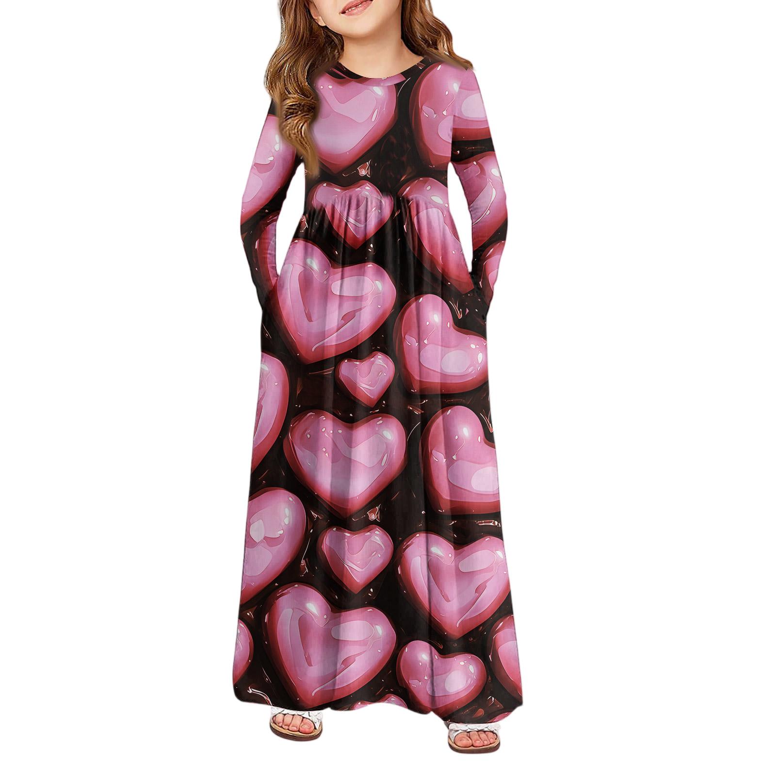 

Girls Maxi Dress - Long Sleeve Pocket Dress Valentine s Day 120 рожевий