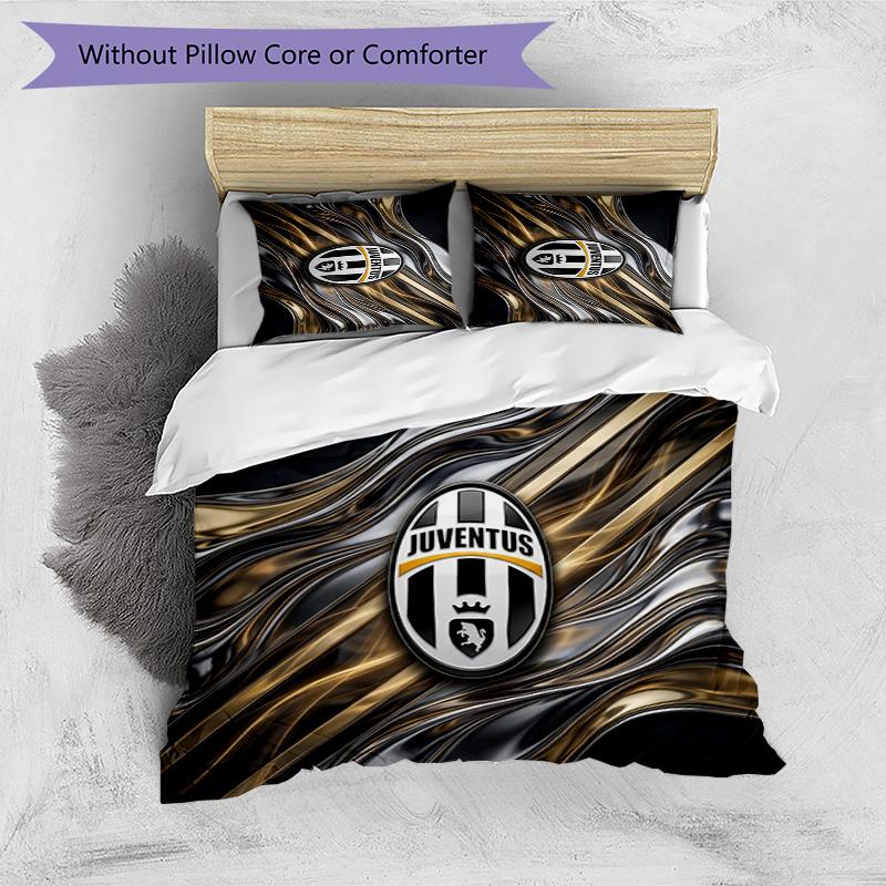 Juventus FC Pattern Printed 3PCS Bedding Set Soft Skin-Friendly Washable Duvet Cover & Pillowcases Set All Season Bedroom