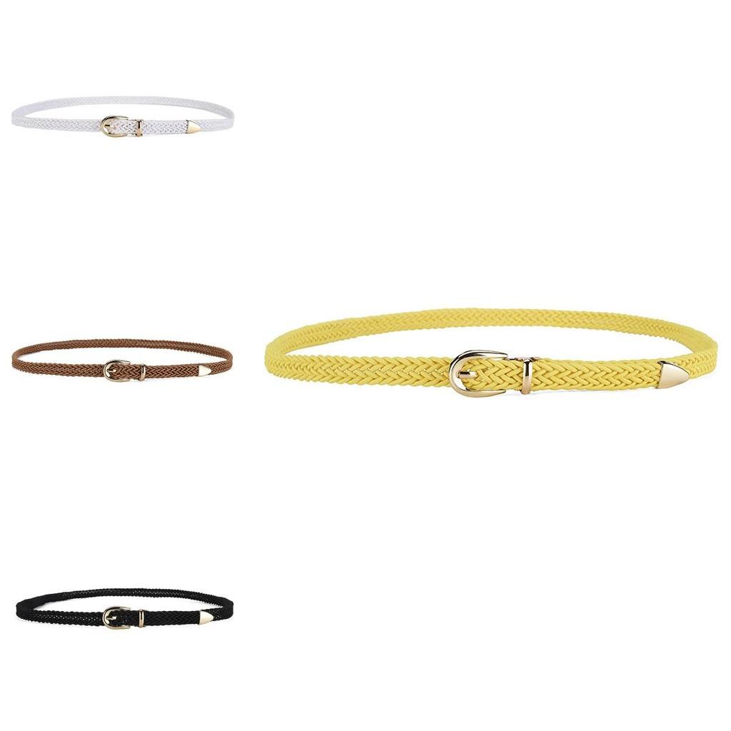 Womens Elegant Slim Woven Belt With Decorative Gold Buckle For Stylish Dress And Shirt Outfit