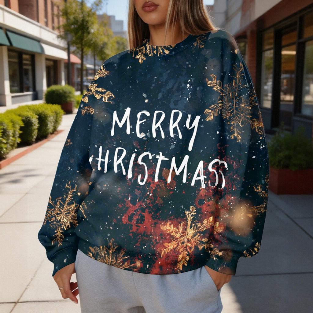 Women's Christmas Print Crewneck Sweatshirt, Lightweight Casual Trendy Pullover for Holiday Wear