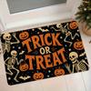 1pc Piece Suitable for -Weather Non-Slip Absorbent Flannel Doormat with Trick or Treat Skull Bat Pumpkin, Machine Washable Entrance Suitable for / Use