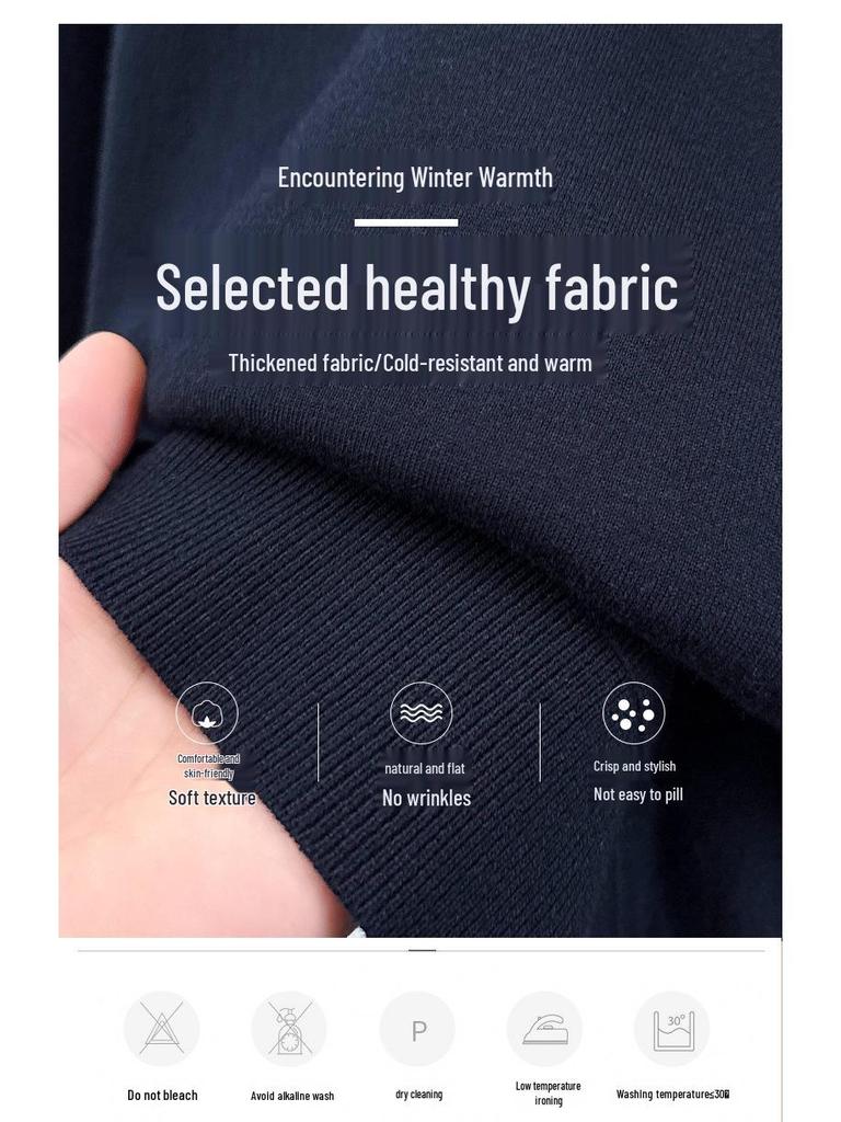 Men's 2025 Pullover Hoodie: Thickened Velvet, Solid Color, Round Neck Knitwear for Middle-Aged and Elderly Men