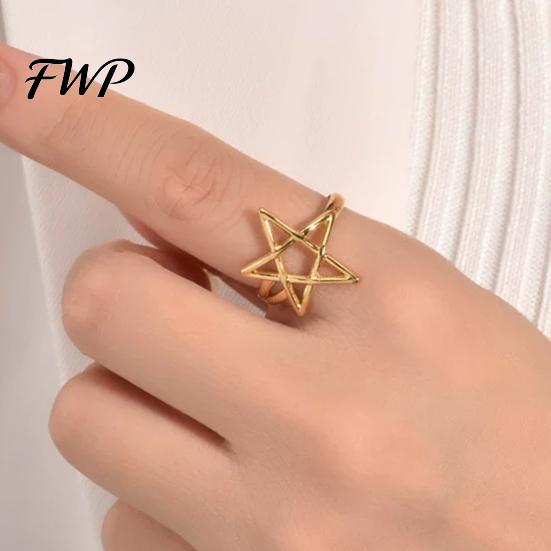 Hollow Star Shape Finger Ring Thumb Adjustable Opening Design Titanium Steel Band Versatile Jewelry Gift