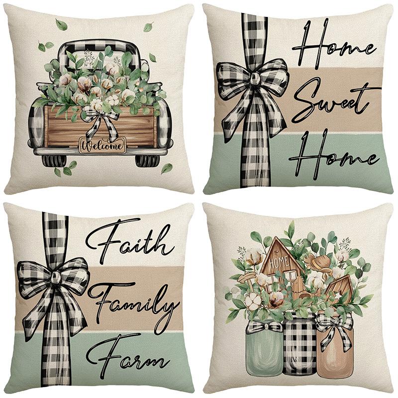 Spring Floral Print Pillowcase Family Bedroom Sofa Small Fresh Atmosphere Decorative Cushion Pillowcase