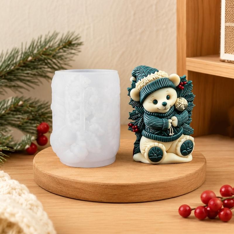 3D Christmas Bear Candle Mould for Candle Soap Making, Bear Shape Casting Mould for Holiday Table Placement, Gift Project and Seasonal Tables