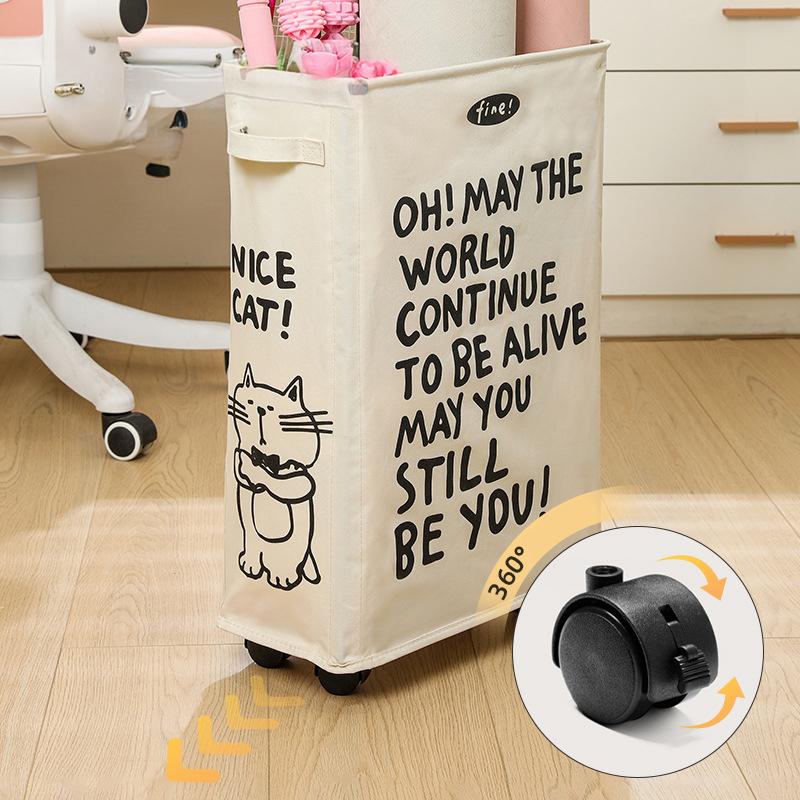 1pc Oxford Cloth Storage Basket Large-capacity Foldable Yoga Mat Fitness Equipment Storage Box Slit Storage Basket With Casters