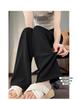 Women's Summer High-Waisted Black Wide-Leg Floor-Length Pants