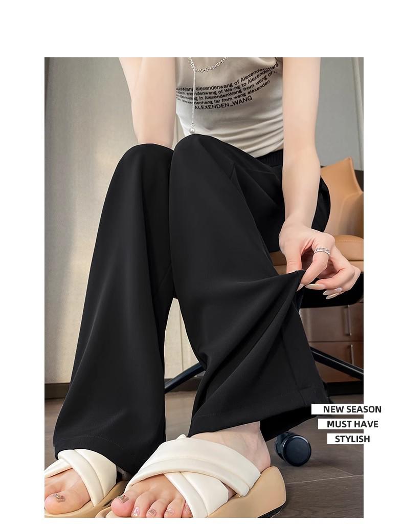 Women's Summer High-Waisted Black Wide-Leg Floor-Length Pants