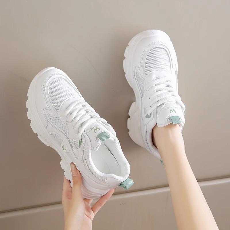 Thick-soled dad shoes girl 2025 new summer breathable mesh white shoes casual sports super hot shoes are not tired