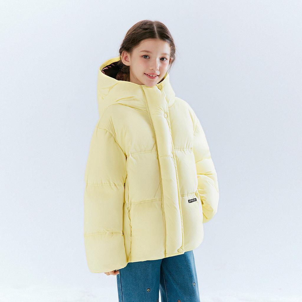 Girls' Wide Brimmed Bread Grid Down Jacket