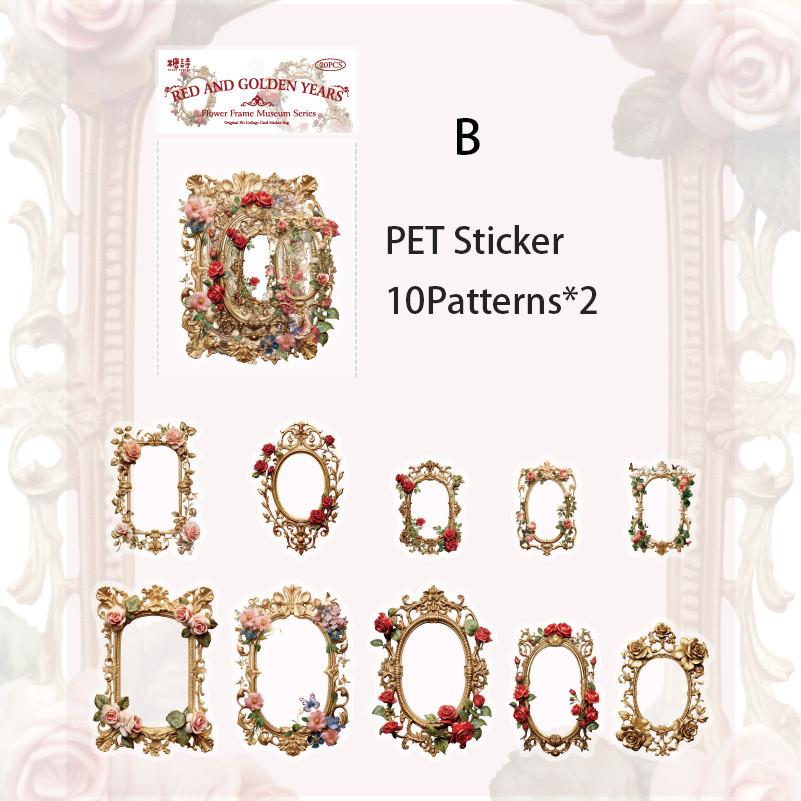 20pcs/pack Flowers Frame Stickers for Scrapbooking PET Materials Art Collage Junk Journal Decor Sticker Stationery