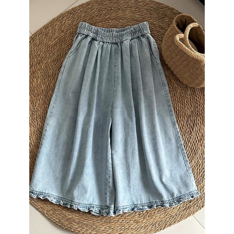 

2025 Korean Denim Bucket Hat & Lace Detail Seven-Point Pants M