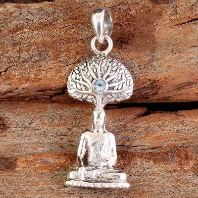 Blue Topaz Peridot Amethyst Carnelian Garnet Citrine Buddha Pendant 925 Sterling Silver Charm Jewelry