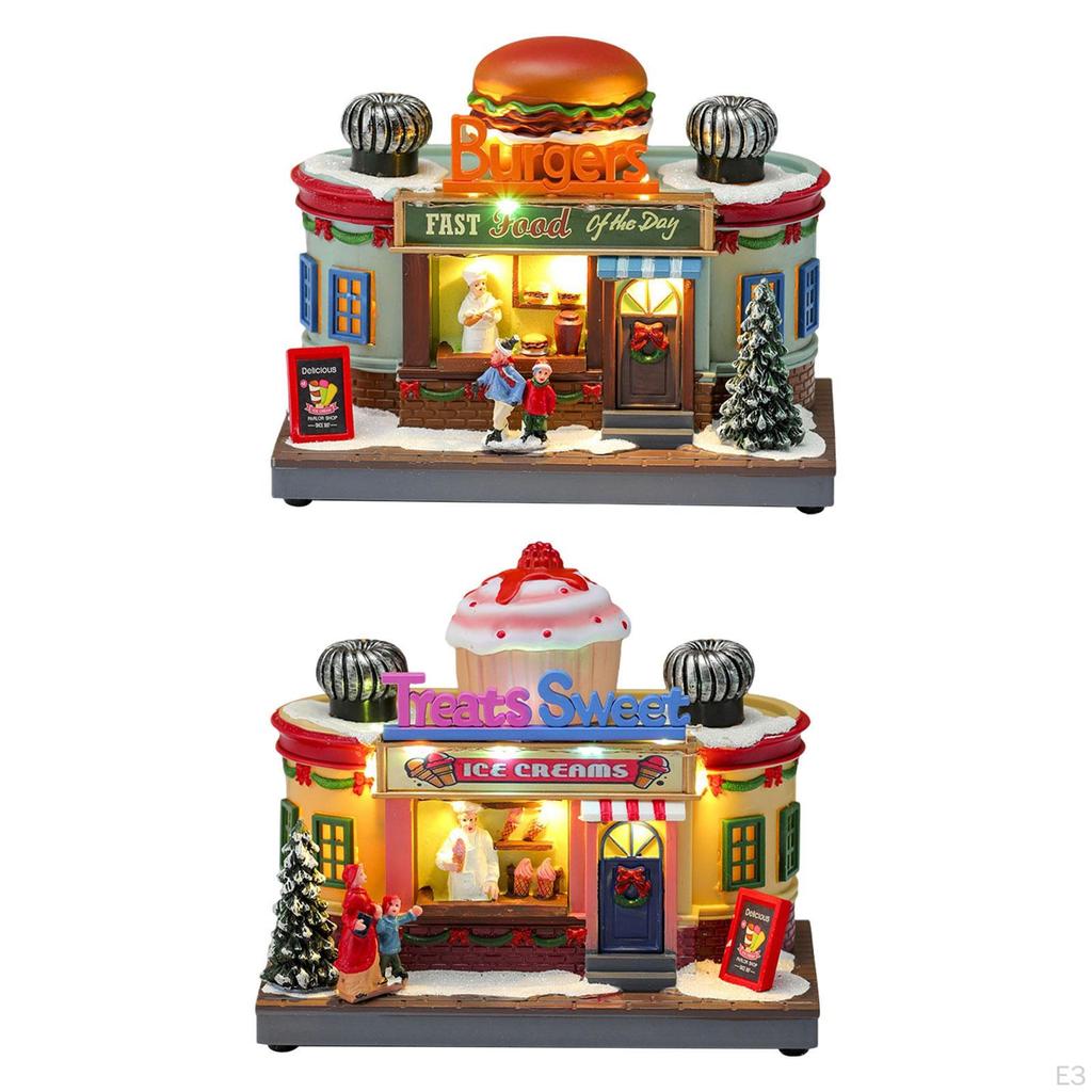 Christmas Village House Statue Figurine LED Lighted Lightweight Decor Gift for Tabletop