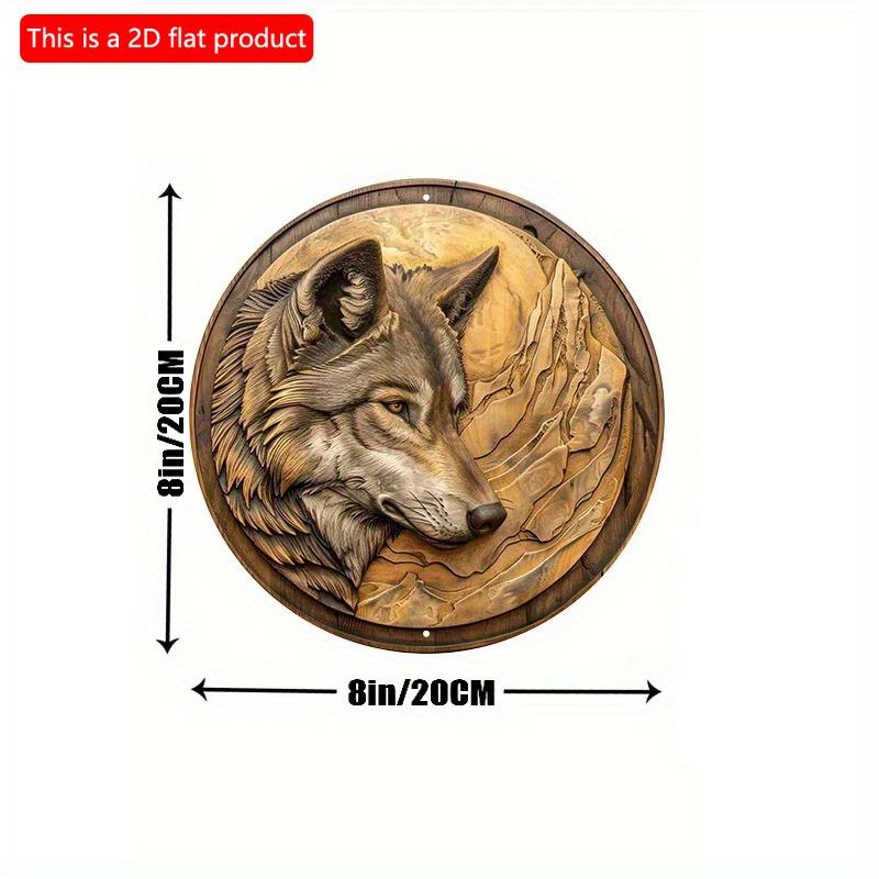 

2D плоский продукт Wood Premium Wolf Carving Деревянный знак с золотой отделкой, декоративная настенная вешалка, дверной знак, венок, домашний декор для двери, стены 20cm*20cm