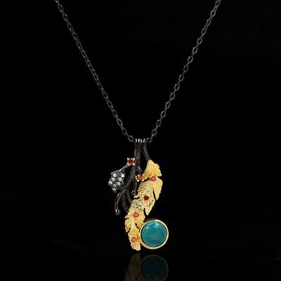 European and American Jewelry Sweater Chain Jewelry Blue Flowers Collarbone Black Gold Two-color Necklace