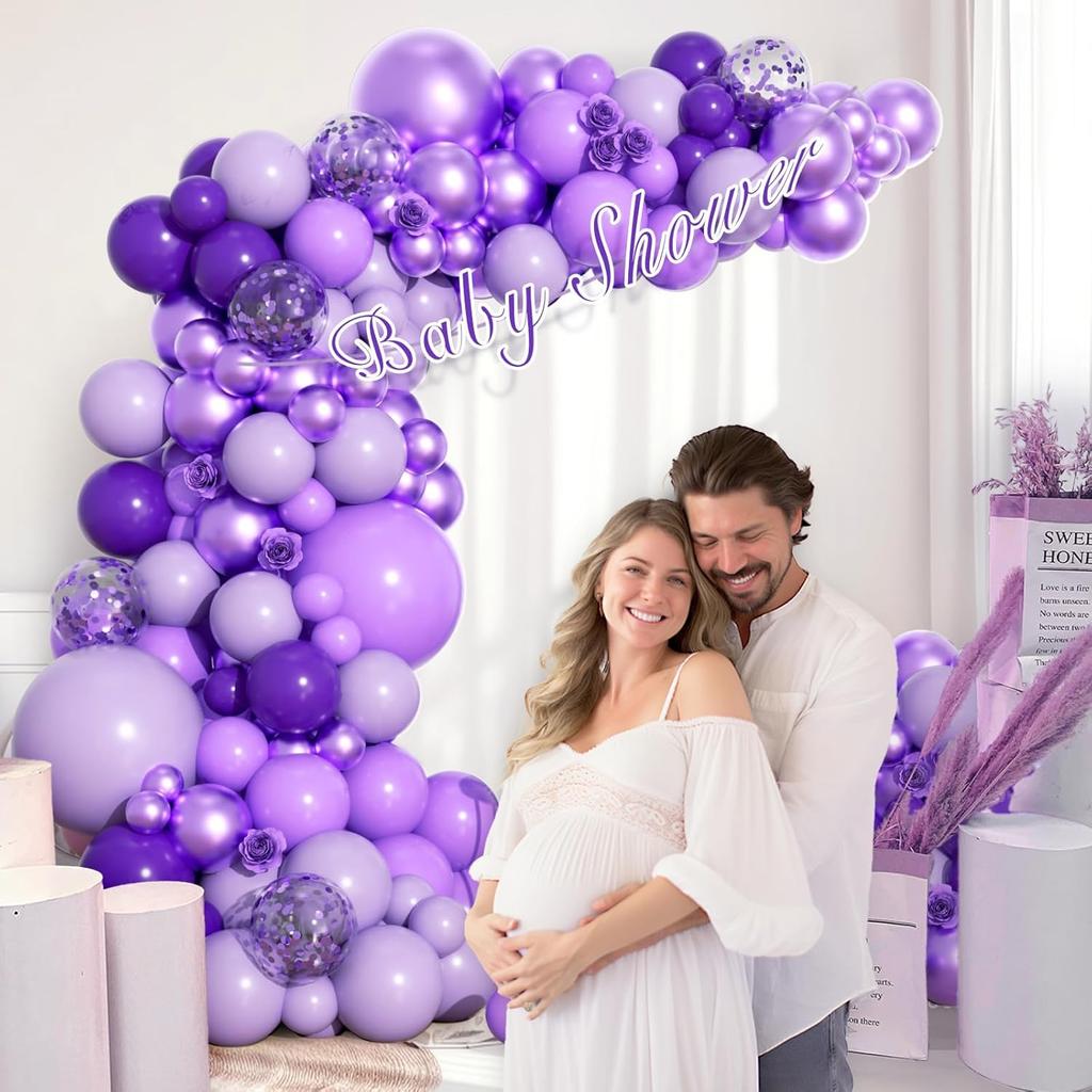 146pcs Purple Color Balloon Arch Set with Butterfly Accessories Suitable for Birthday Wedding Theme Event Decoration Etc.